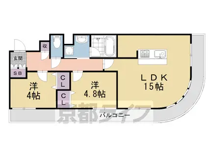京都市東西線 東野駅(京都) 徒歩1分 10階建 築19年(2K/1階)の間取り写真