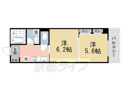 京都市東西線 東野駅(京都) 徒歩1分 10階建 築19年(2K/3階)の間取り写真