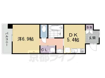 京都市東西線 東野駅(京都) 徒歩1分 10階建 築19年(1DK/8階)の間取り写真