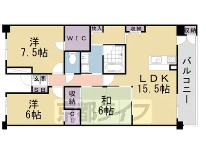 京阪電気鉄道京津線 御陵駅 徒歩18分 7階建 築21年(3LDK/6階)の間取り写真