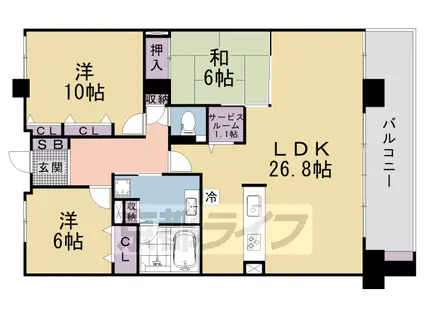 京阪電気鉄道京津線 御陵駅 徒歩18分 7階建 築21年(3LDK/7階)の間取り写真