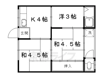京都市東西線 東野駅(京都) 徒歩22分 2階建 築50年(3K/2階)の間取り写真