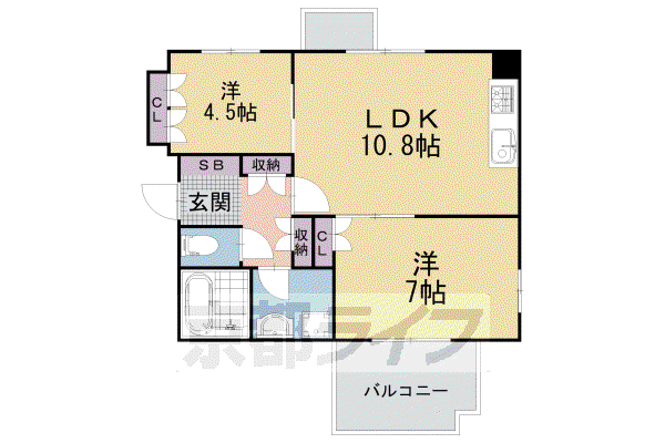 京都市東西線 山科駅 徒歩7分 11階建 築19年(2LDK/2階)の間取り写真