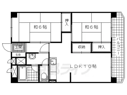 京都市東西線 東野駅(京都) 徒歩10分 10階建 築54年(2LDK/2階)の間取り写真