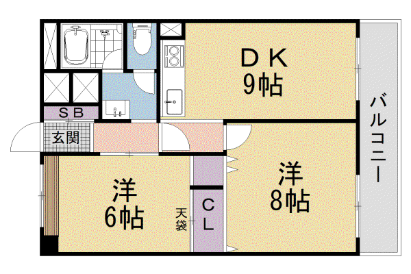 山科団地B棟(2LDK/2階)の間取り写真