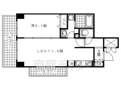 京都市東西線 山科駅 徒歩3分 10階建 築19年(1LDK/4階)の間取り写真