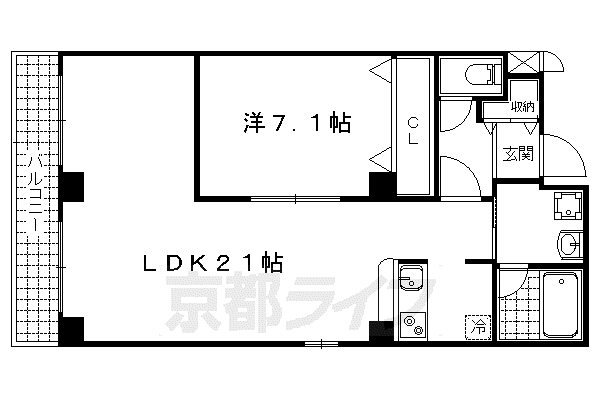京阪電気鉄道京津線 四宮駅 徒歩21分 4階建 築19年(1LDK/3階)の間取り写真