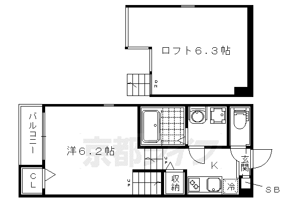 京都市東西線 東野駅(京都) 徒歩12分 2階建 築8年(1K/2階)の間取り写真