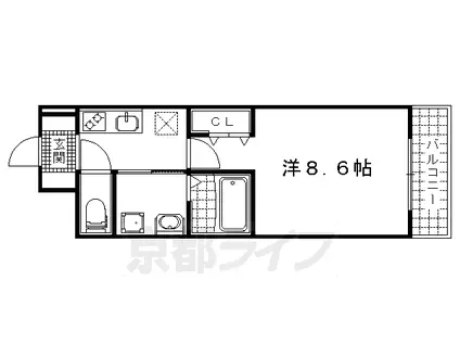 京都市東西線 小野駅(京都) 徒歩18分 2階建 築6年(1K/2階)の間取り写真