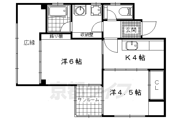 東海道本線 山科駅 徒歩14分 3階建 築35年(2K/1階)の間取り写真