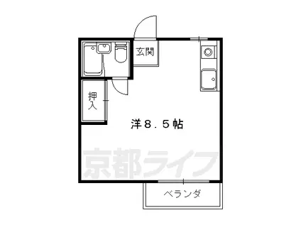京都市東西線 山科駅 徒歩12分 3階建 築38年(ワンルーム/2階)の間取り写真