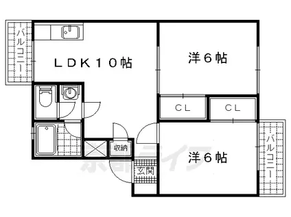 京阪電気鉄道京津線 四宮駅 徒歩5分 3階建 築50年(2LDK/1階)の間取り写真