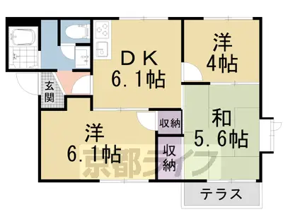 京都市東西線 椥辻駅 徒歩8分 2階建 築36年(3DK/1階)の間取り写真