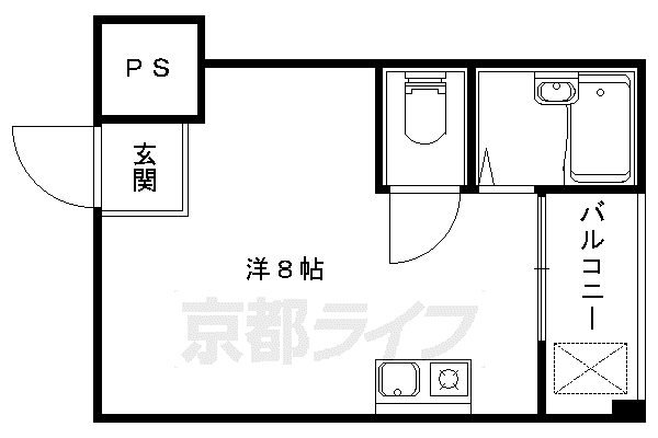 京都市東西線 御陵駅 徒歩3分 3階建 築28年(1K/1階)の間取り写真