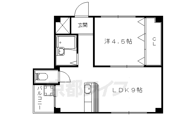 京都市東西線 御陵駅 徒歩3分 3階建 築28年(1LDK/2階)の間取り写真