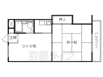 京都市東西線 御陵駅 徒歩13分 2階建 築37年(1DK/1階)の間取り写真