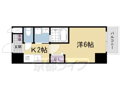 京都市東西線 椥辻駅 徒歩2分 10階建 築27年(1K/2階)の間取り写真