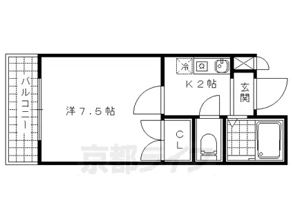 東海道本線 山科駅 徒歩17分 3階建 築29年(1K/2階)の間取り写真