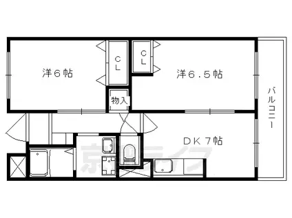 京都市東西線 椥辻駅 徒歩8分 3階建 築28年(2DK/2階)の間取り写真