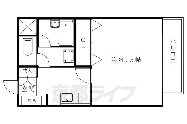 京都市東西線 小野駅(京都) 徒歩4分 2階建 築28年(1K/2階)の間取り写真