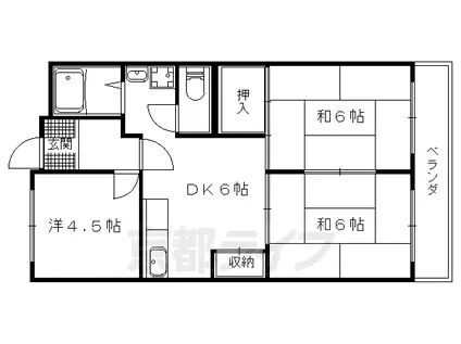 京都市東西線 椥辻駅 徒歩11分 5階建 築42年(3DK/4階)の間取り写真