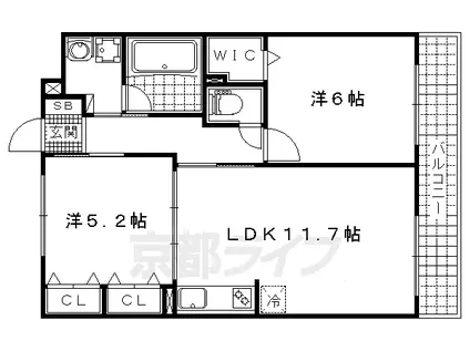 京都市東西線 椥辻駅 徒歩13分 3階建 築7年(2LDK/2階)の間取り写真