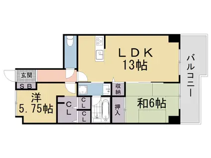 東海道本線 山科駅 徒歩9分 5階建 築32年(2LDK/3階)の間取り写真