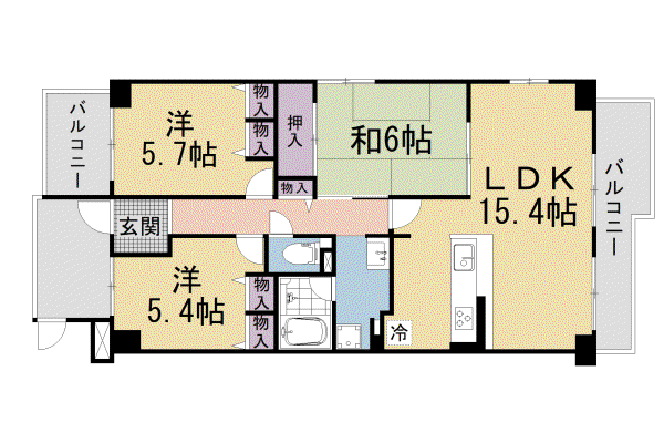 東海道本線 山科駅 徒歩9分 5階建 築32年(3LDK/3階)の間取り写真