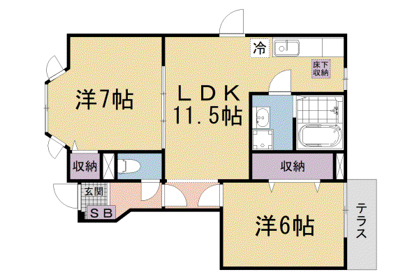 カサブランカ(2LDK/1階)の間取り写真