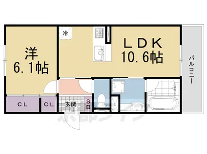 京都市東西線 石田駅(京都市営) 徒歩10分 3階建 築5年(1LDK/1階)の間取り写真