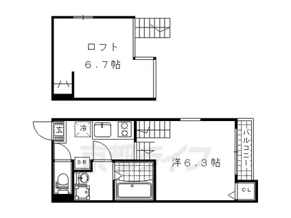 京都市東西線 椥辻駅 徒歩5分 2階建 築7年(1K/2階)の間取り写真