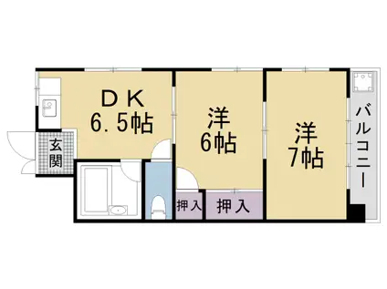 京都市東西線 御陵駅 徒歩9分 3階建 築46年(2DK/3階)の間取り写真