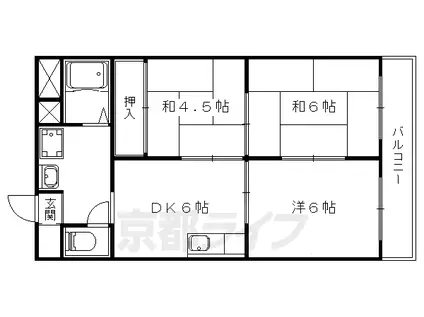 京都市東西線 椥辻駅 徒歩7分 4階建 築47年(3DK/4階)の間取り写真