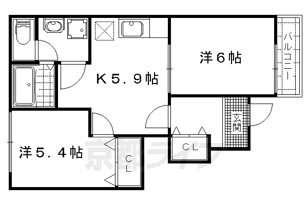 ROSEHILL(2DK/1階)の間取り写真