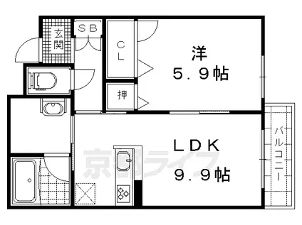京都市東西線 椥辻駅 徒歩14分 3階建 築6年(1LDK/1階)の間取り写真
