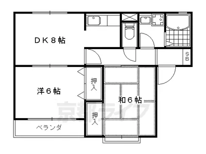 京都市東西線 小野駅(京都) 徒歩8分 2階建 築26年(2LDK/2階)の間取り写真