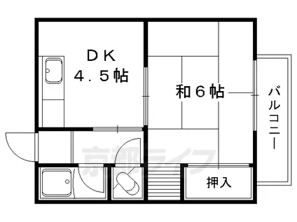 京都市東西線 小野駅(京都) 徒歩9分 2階建 築42年(1DK/2階)の間取り写真