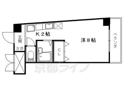 京都市東西線 椥辻駅 徒歩3分 4階建 築29年(1K/4階)の間取り写真