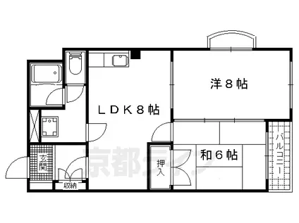 京都市東西線 東野駅(京都) 徒歩8分 4階建 築37年(2LDK/2階)の間取り写真