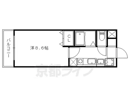 京都市東西線 醍醐駅(京都) 徒歩3分 4階建 築24年(1K/1階)の間取り写真