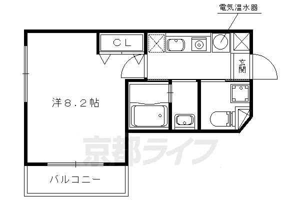 京都市東西線 椥辻駅 徒歩5分 4階建 築24年(1K/3階)の間取り写真