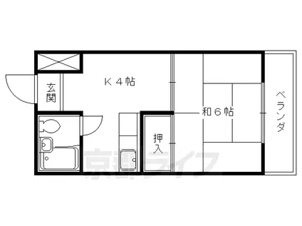 京都市東西線 椥辻駅 徒歩4分 4階建 築50年(1K/3階)の間取り写真