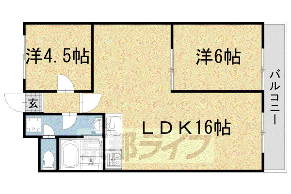 東海道本線 山科駅 徒歩5分 7階建 築35年(2LDK/5階)の間取り写真