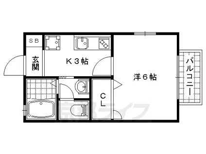 京都市東西線 御陵駅 徒歩8分 2階建 築23年(1K/1階)の間取り写真