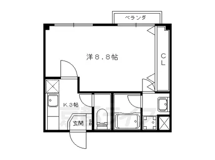 京都市東西線 山科駅 徒歩5分 5階建 築55年(1K/3階)の間取り写真