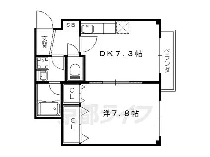 京都市東西線 山科駅 徒歩5分 5階建 築54年(1DK/3階)の間取り写真
