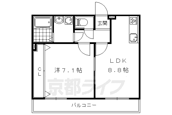 京都市東西線 御陵駅 徒歩17分 4階建 築19年(1LDK/1階)の間取り写真