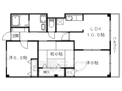 京都市東西線 石田駅(京都市営) 徒歩12分 4階建 築26年(3LDK/1階)の間取り写真