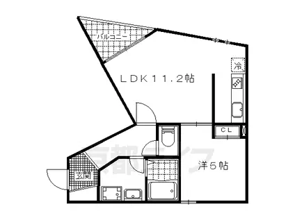 京都市東西線 椥辻駅 徒歩12分 3階建 築23年(1LDK/3階)の間取り写真