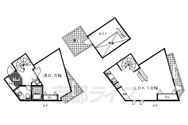 京都市東西線 椥辻駅 徒歩12分 3階建 築23年(1LDK/2階)の間取り写真